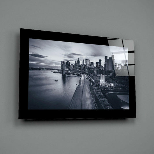 New York Skyline Monochrome Glass Wall Art