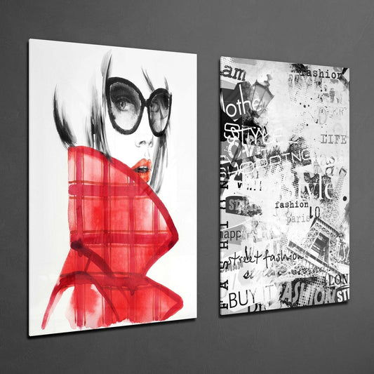 Women in Red Glass Wall Art