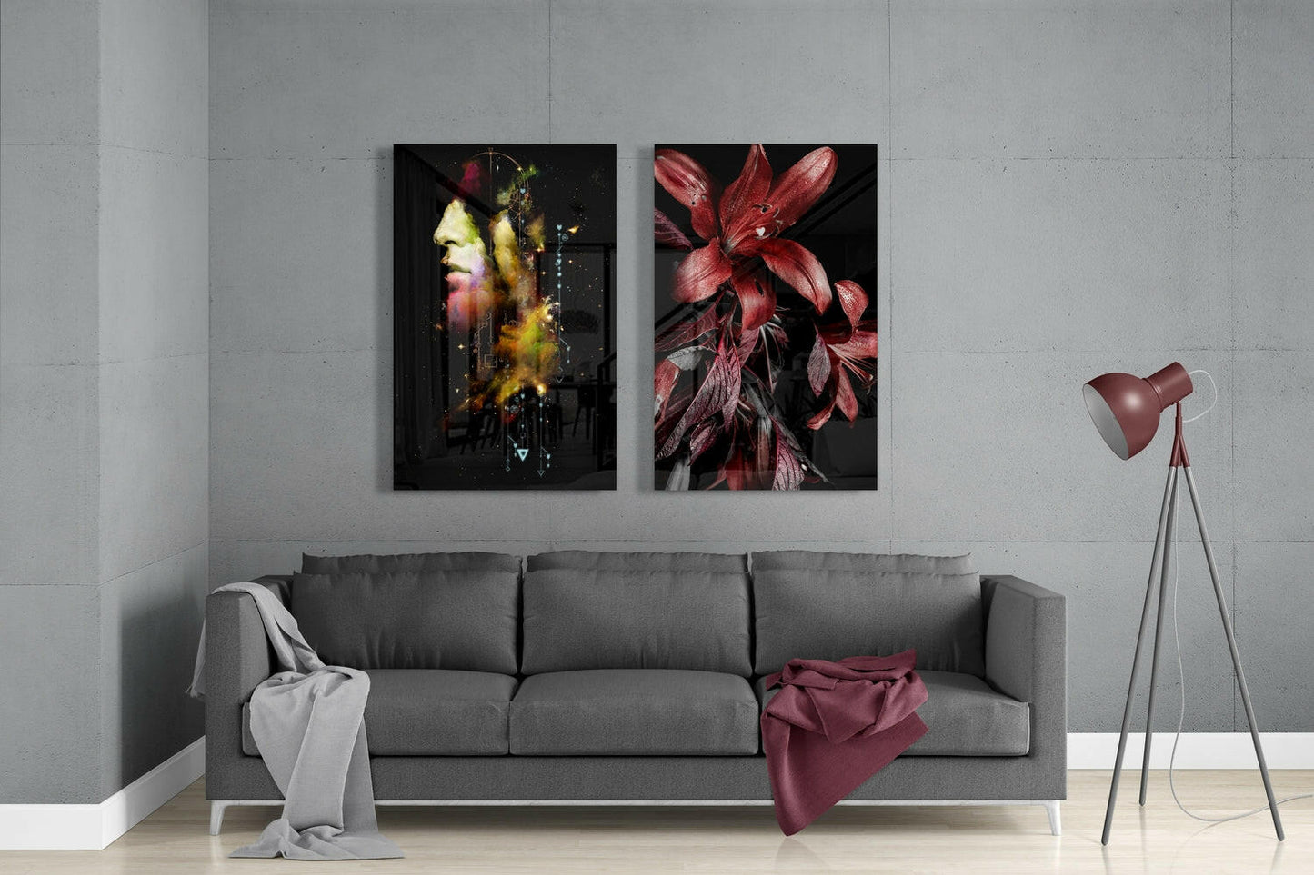 Man and Flower 2-Piece Glass Wall Art Set
