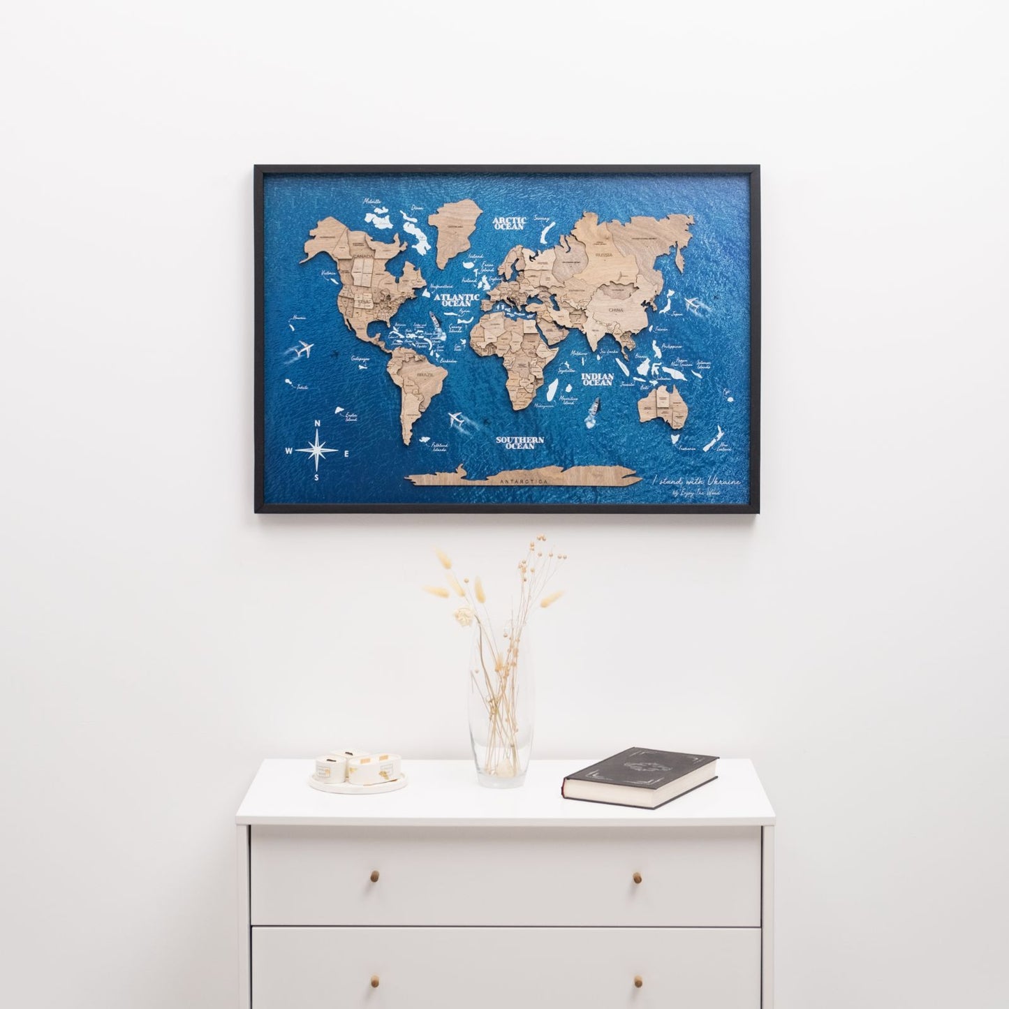3D Wooden Panel World Map Wall Art - Terra