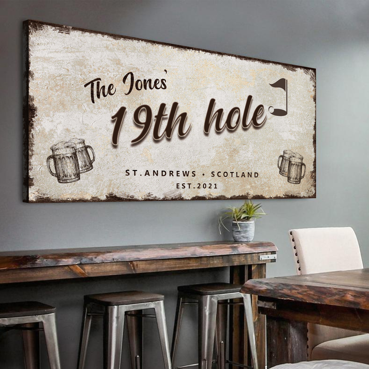 19th Hole Golf Personalized Canvas Sign