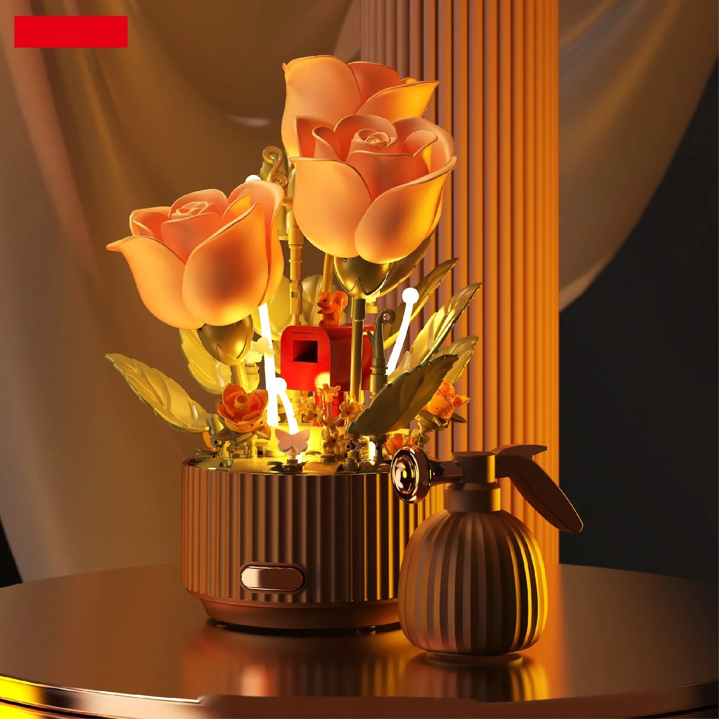 Decorative flower lamp with botanical garden scene and LED lights