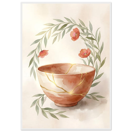 9th Anniversary Gift for Her - Kintsugi Pottery Wall Art - 13x18 cm / 5x7″ - White frame / Ready-to-hang - Sparkycare