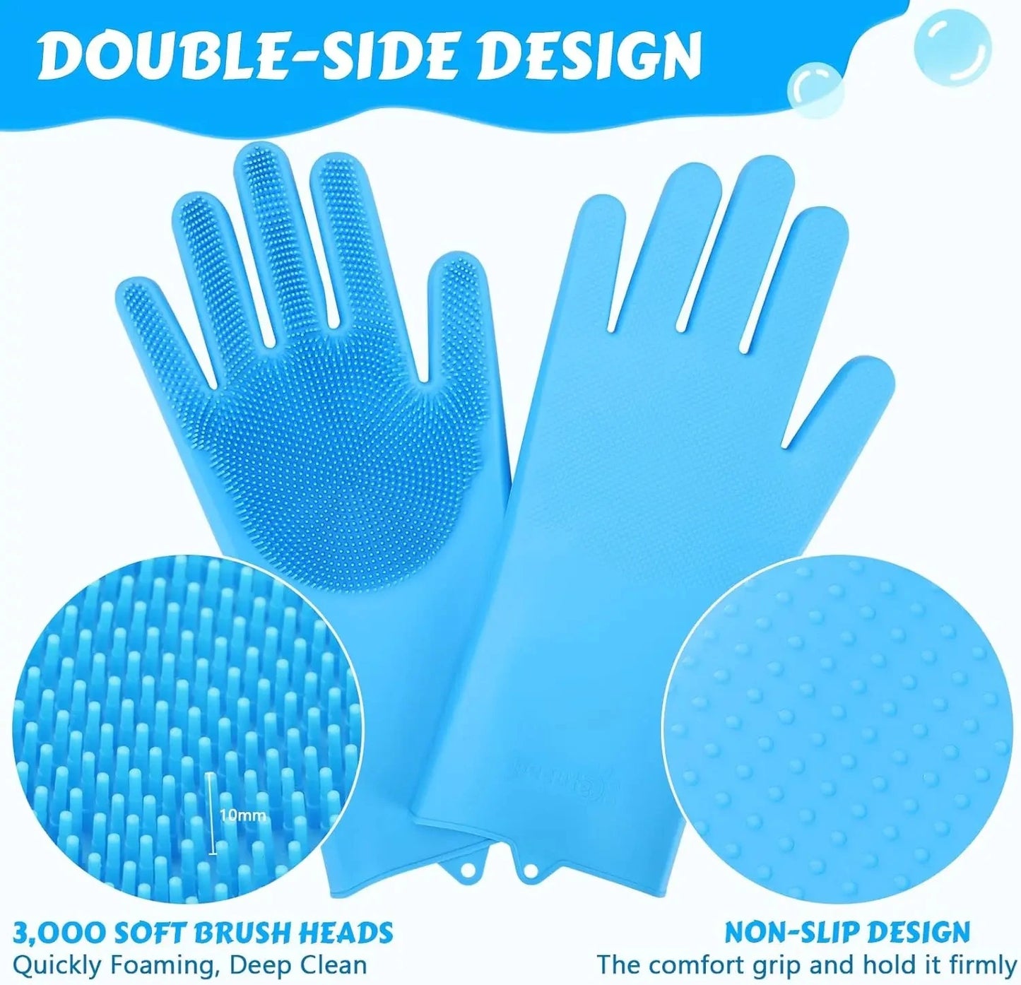 Dog grooming gloves showing 3000 brush heads for gentle deshedding