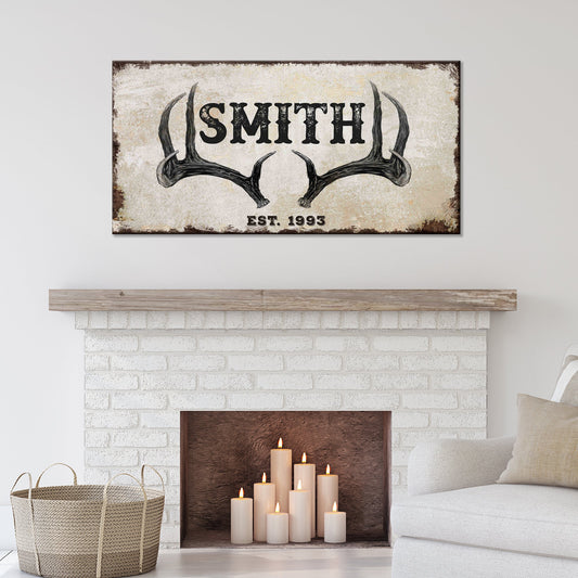 Personalized Rustic Family Antler Canvas Sign
