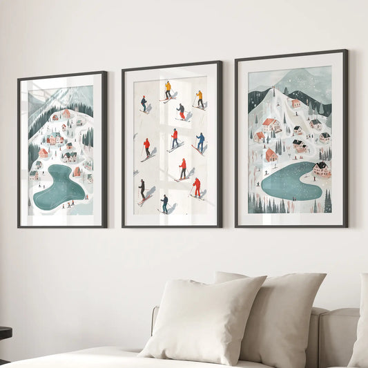 Christmas Village Holiday Wall Art Print Set