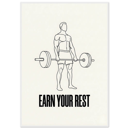 Earn Your Rest — Minimalist Deadlift Gym Poster - 13x18 cm / 5x7″ - White frame / Ready-to-hang - Sparkycare