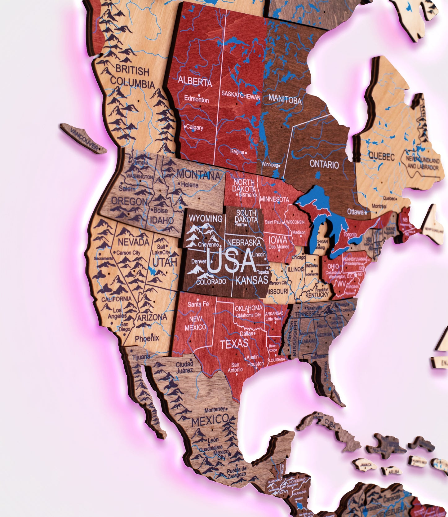 LED Wooden World Map Wall Art - Fusion