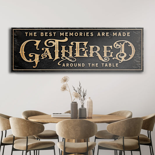Gathered Around the Table Black and Gold canvas shown in a styled room setting, view 2