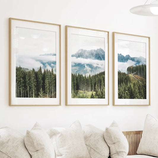 Pine Forest Blue Mountains Wall Art, 3 Piece Set