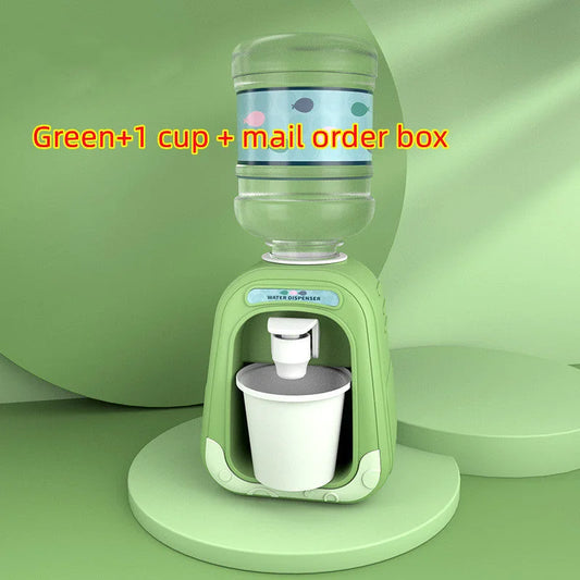 Green mini water dispenser toy for children includes 1 cup and mail order box