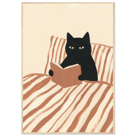 Cat Reading Poster — Framed Wall Art That Gets Cat Lovers and Book Lovers - 70x100 cm / 28x40″ - Wood frame / Ready-to-hang - Sparkycare