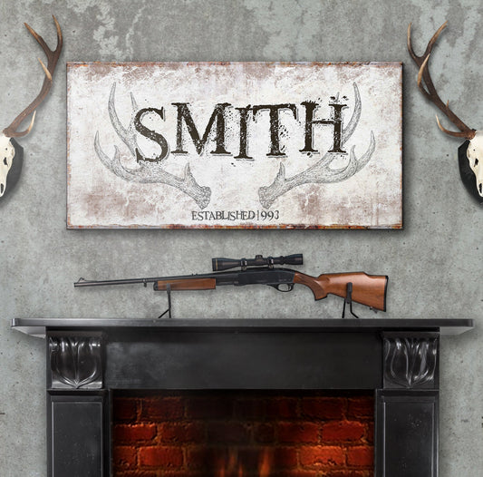 Rustic Family Antler Personalized Canvas Sign