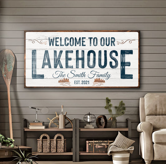 Welcome To Our Lakehouse Canvas Wall Art