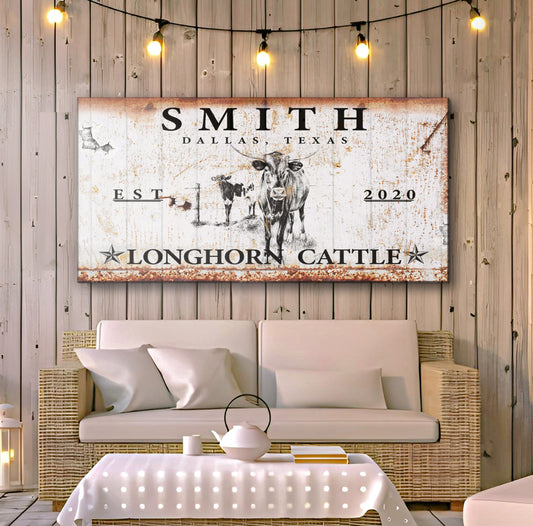 Longhorn Rustic Cattle Canvas Sign