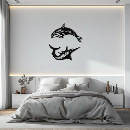 Dolphin and Marlin Metal Wall Art - Coastal Ocean Decor