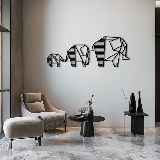 Geometric Elephant Family Metal Wall Art - Modern Decor