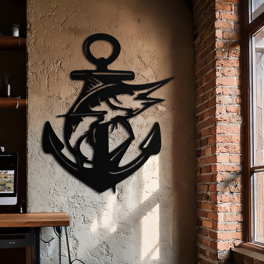 Anchor and Fish Metal Wall Art - Nautical Coastal Decor