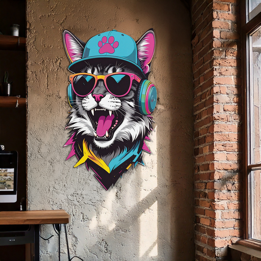 Cool Cat DJ Metal Wall Art - Street Style Decor