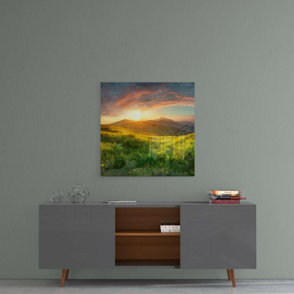 Square Mountain Landscape Glass Wall Art, Nature Print