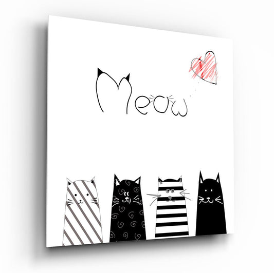 Meow Cat Glass Wall Art Print