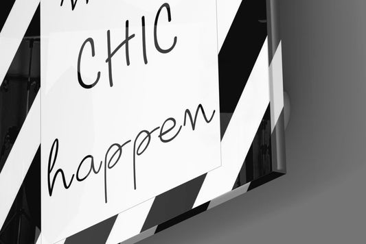 Close-up of the glossy tempered glass edge on the make chic happen striped piece