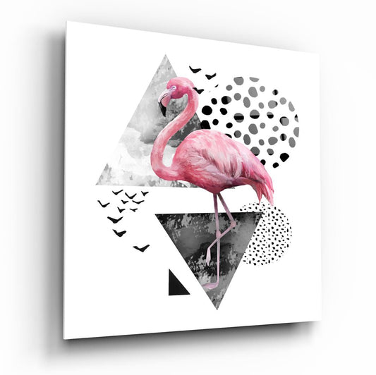 Pink Flamingo Geometric Glass Wall Art