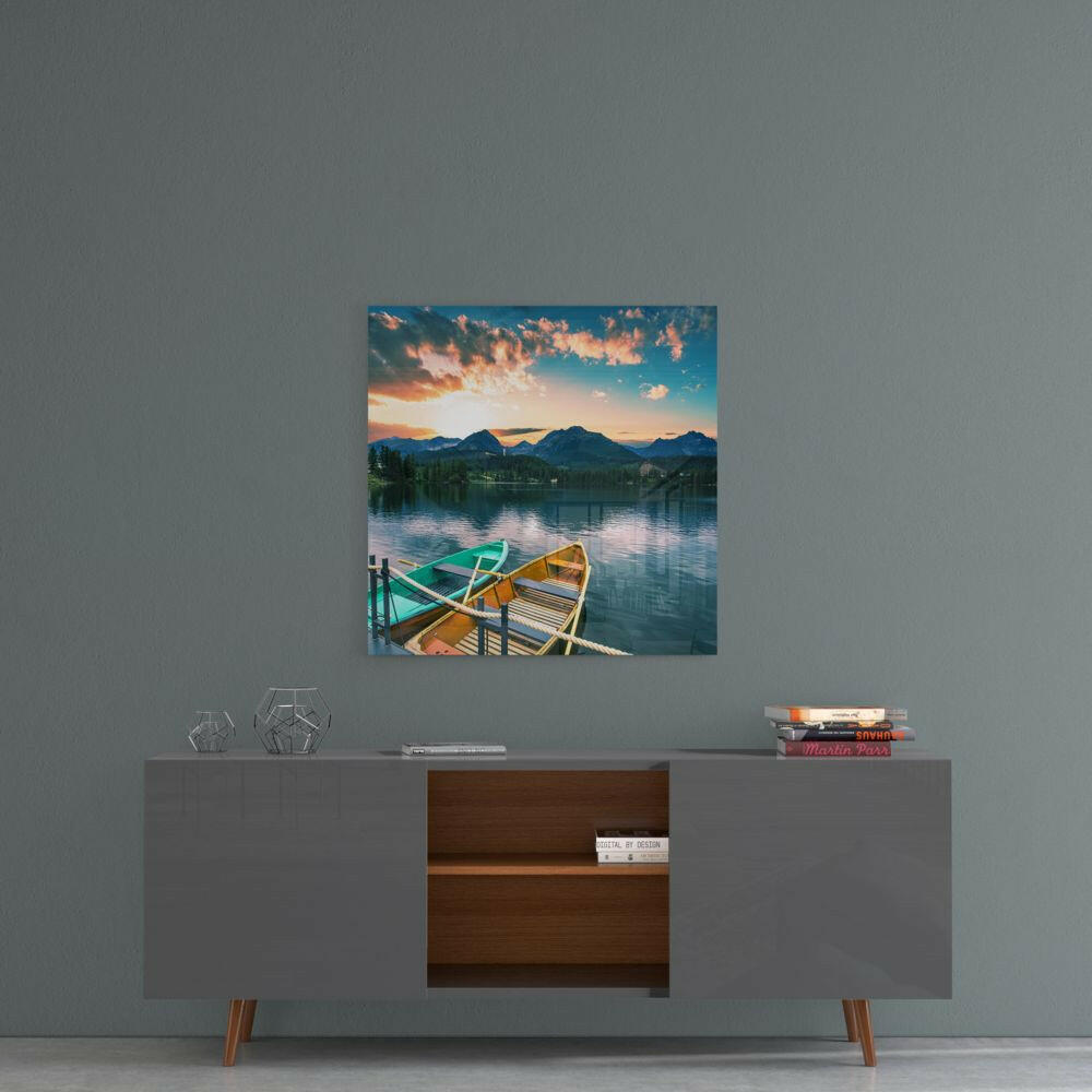 Lake and Mountain Landscape Glass Wall Art