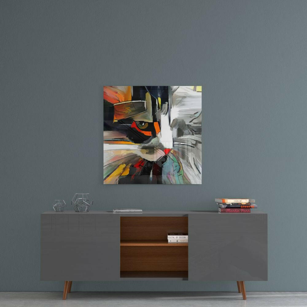 Abstract Cat Glass Wall Art - Modern Feline Decor