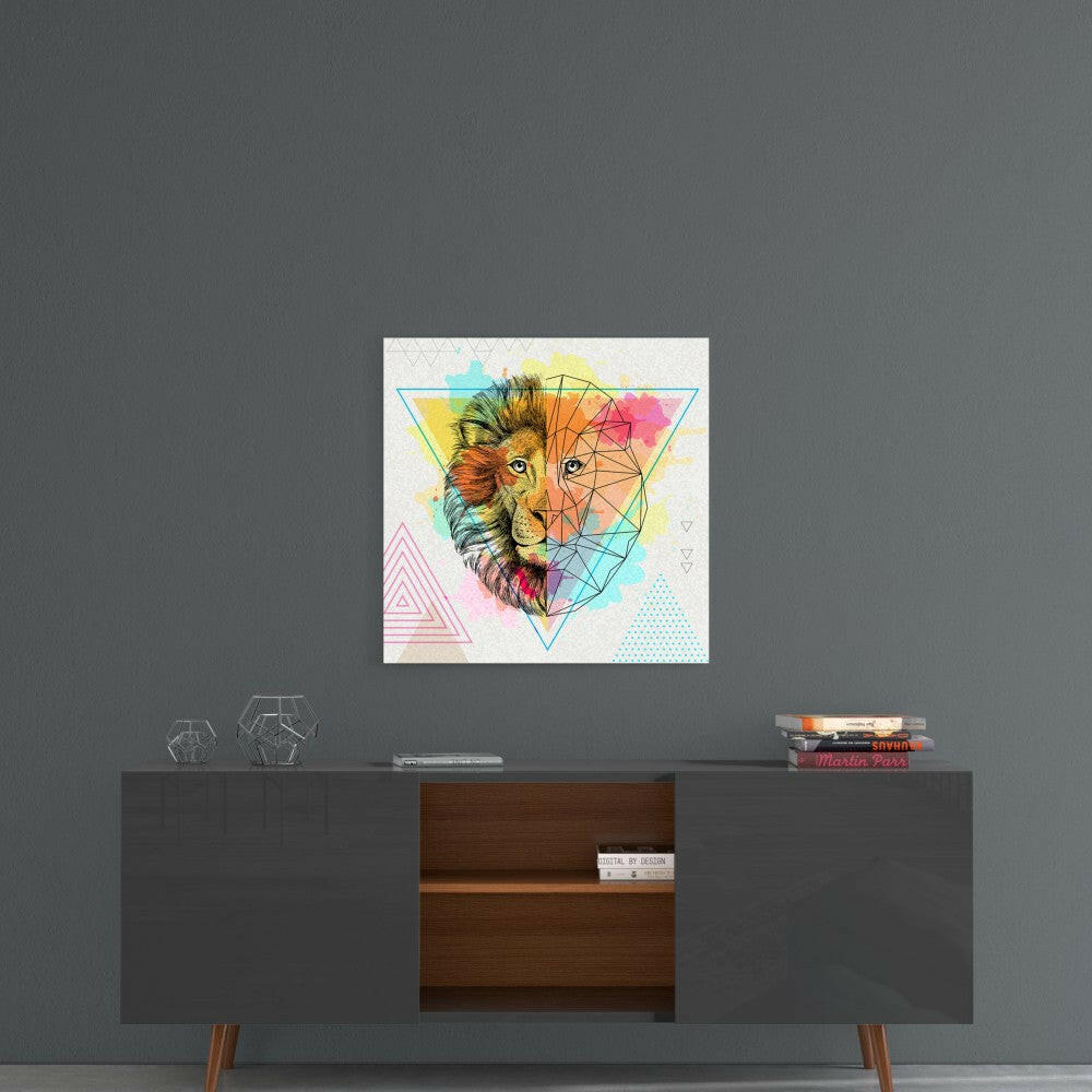 Fact and Fiction Lion Square Glass Wall Art
