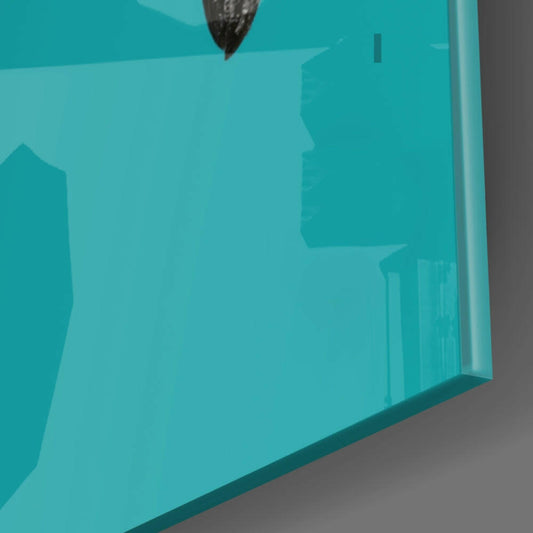 White Flamingo Head Teal Square Glass Wall Art
