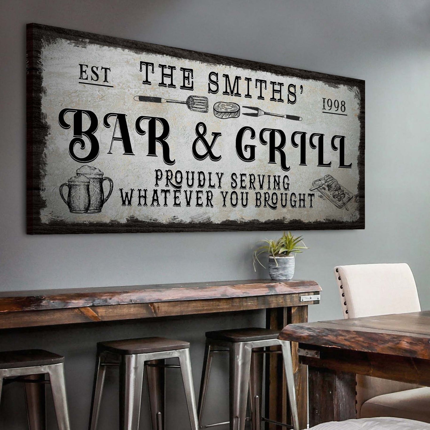Personalized Bar and Grill Canvas Sign