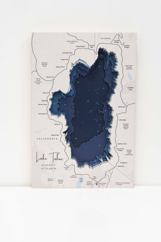 Wooden Lake Tahoe Map Wall Art