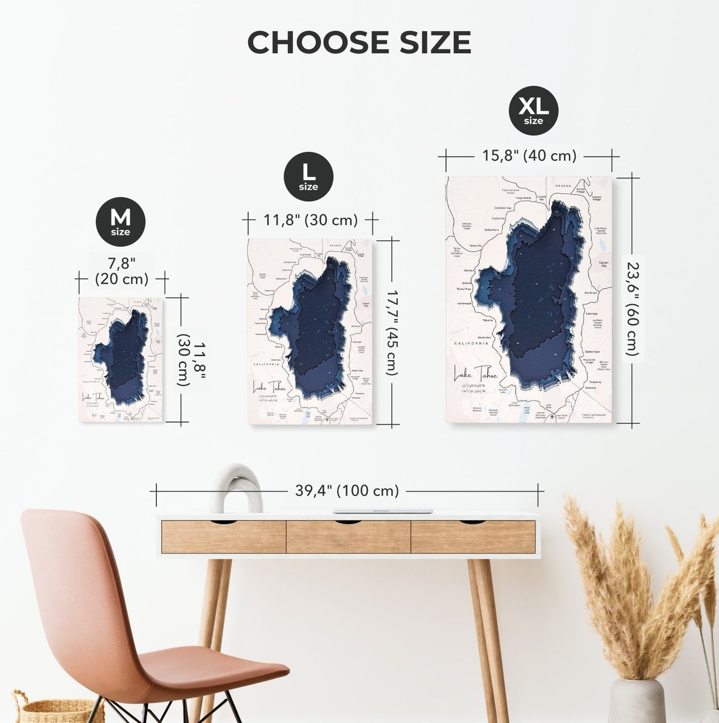 Wooden Lake Tahoe Map Wall Art