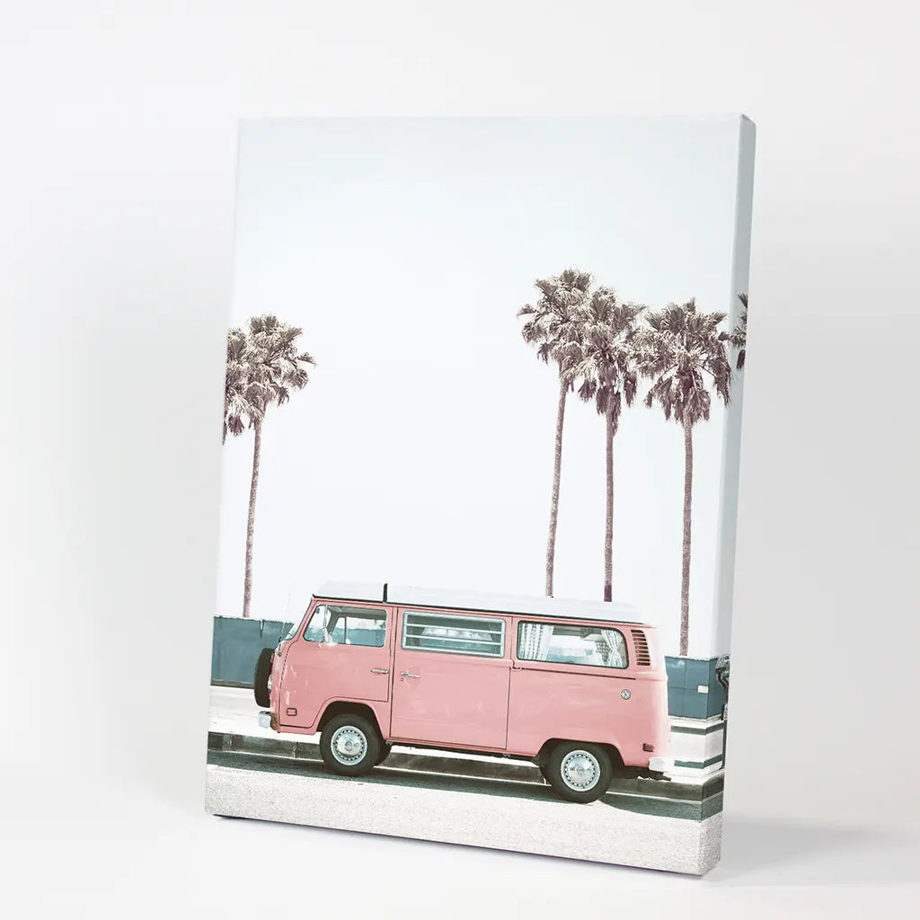 Pink Retro Van Wall Art Print, California Beach Decor