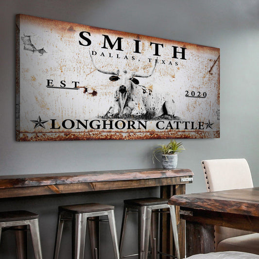 Longhorn Rustic Cattle Canvas Sign