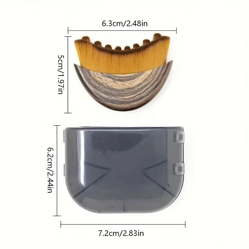Lymphatic drainage face brush detailed measurements showing 6.3cm x 5cm brush 7.2cm x 6.2cm protective case