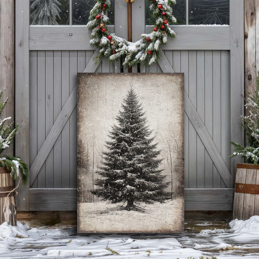 Vintage Christmas Tree Canvas Wall Art
