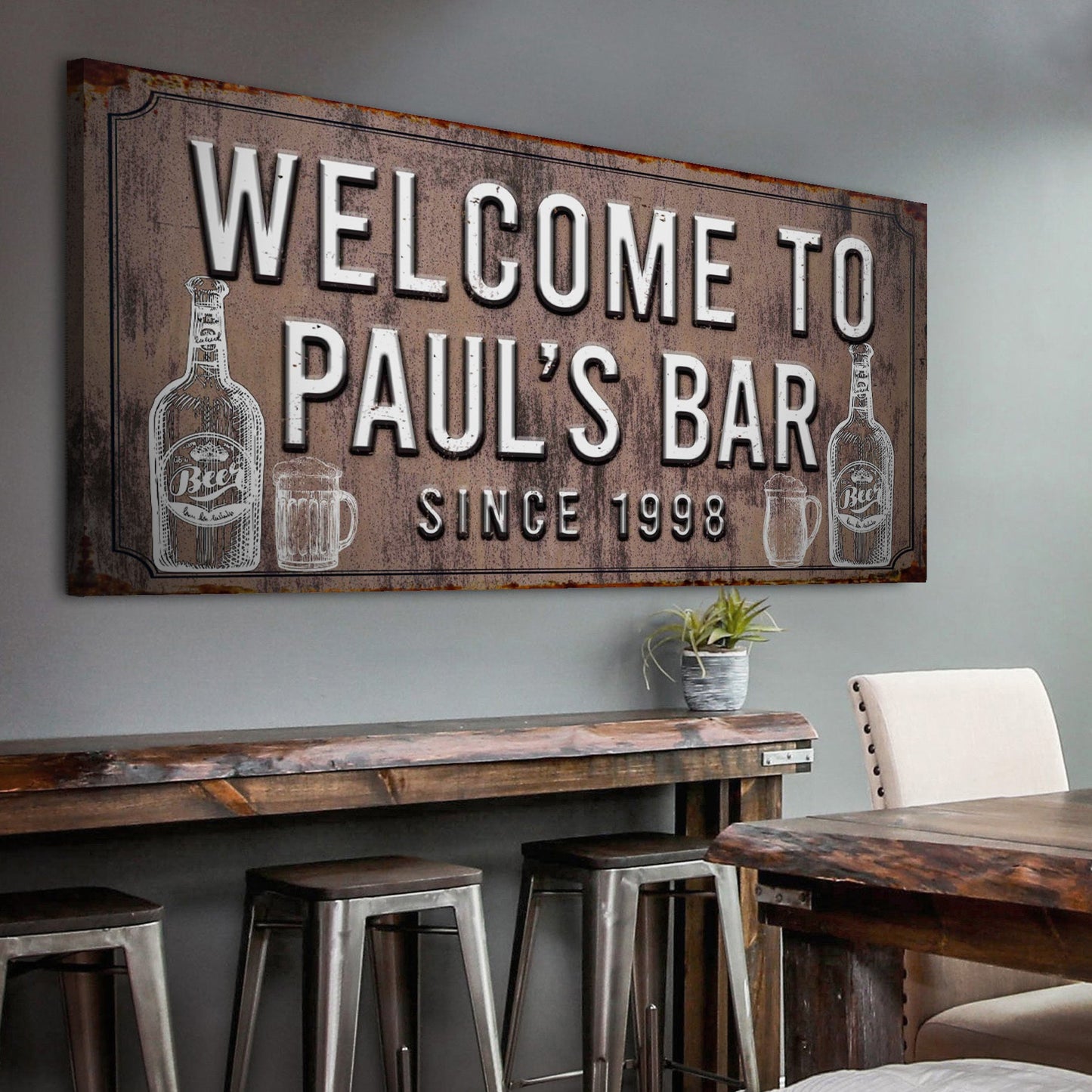 Bar Sign III Personalized Canvas Wall Art for Home Bars