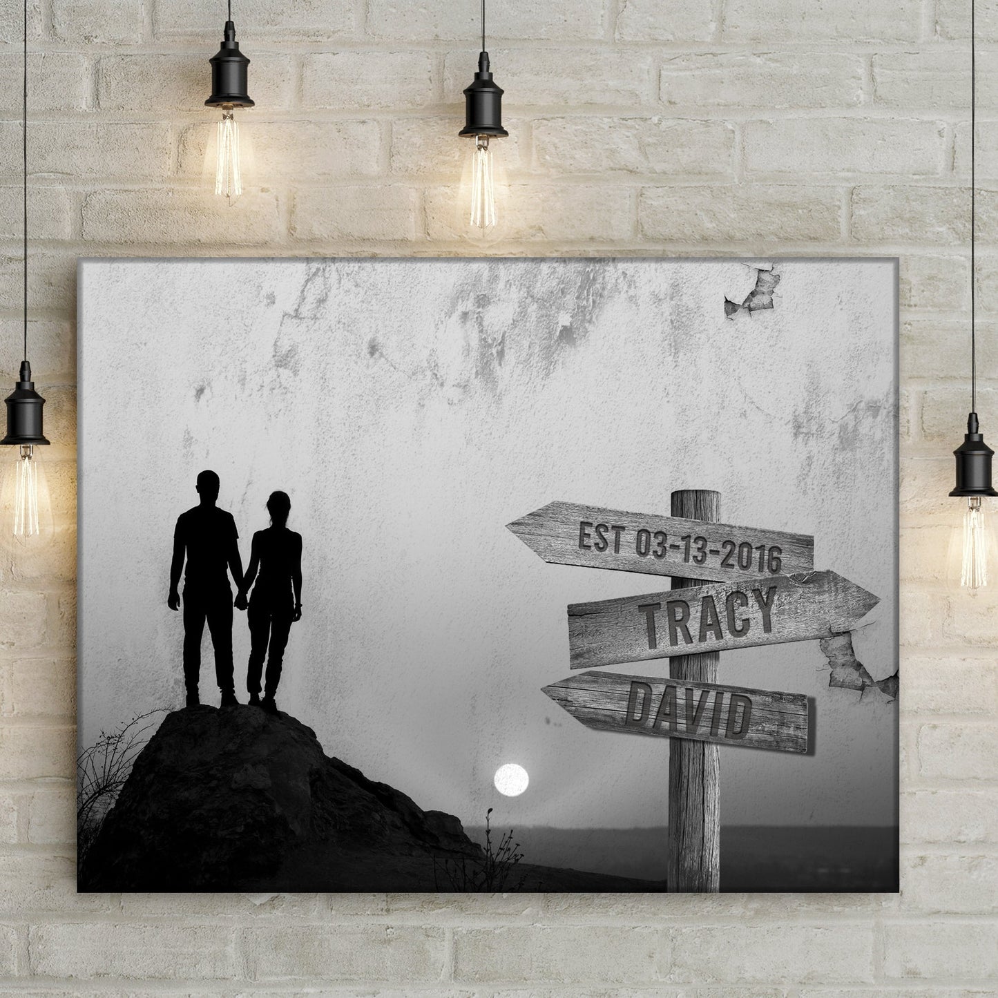 Monochrome Sunset Couple Canvas Sign