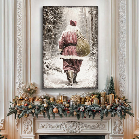Vintage Santa in Winter Forest Christmas Canvas Wall Art II