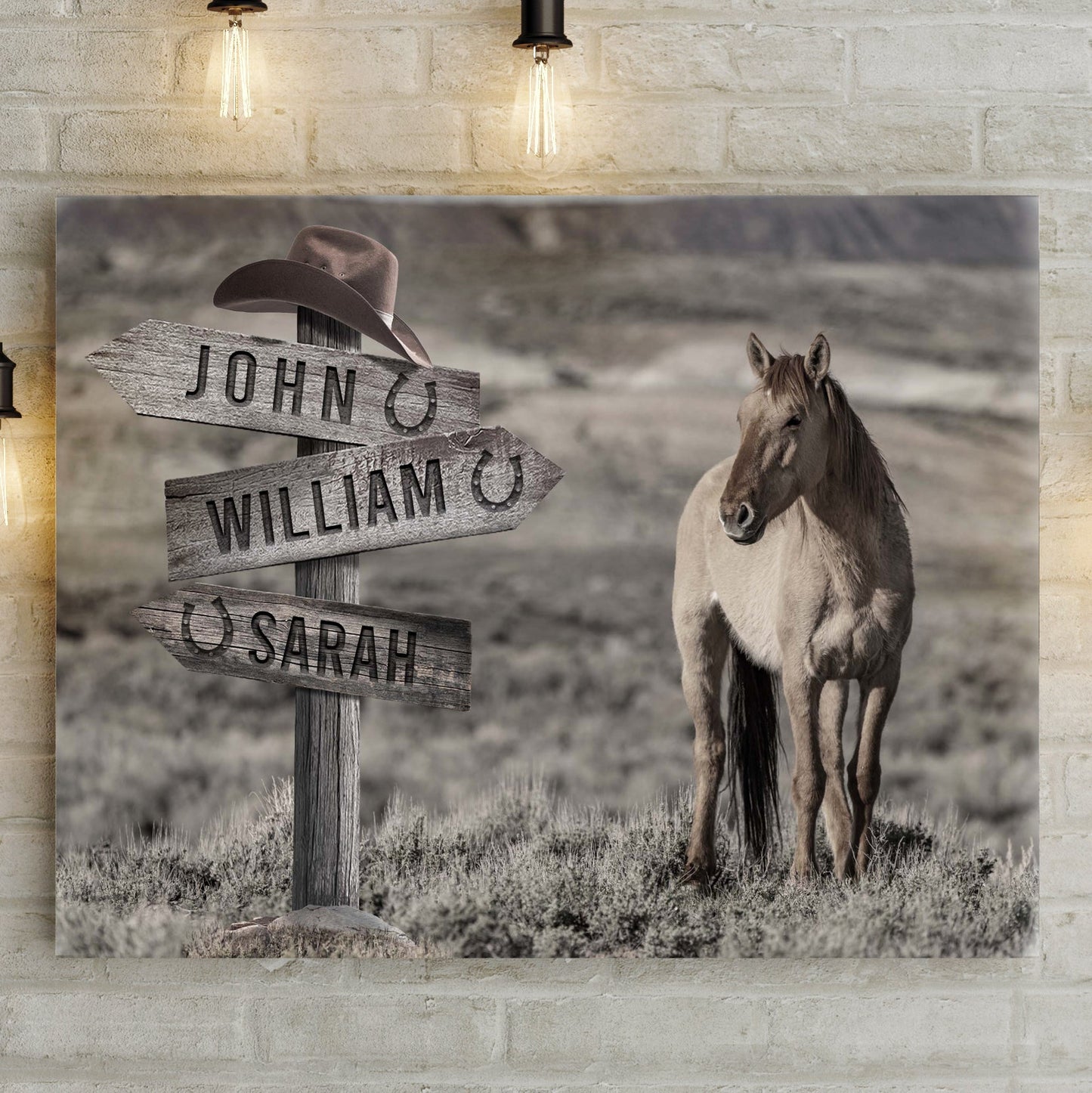 Snow Horses Personalized Family Name Canvas Sign