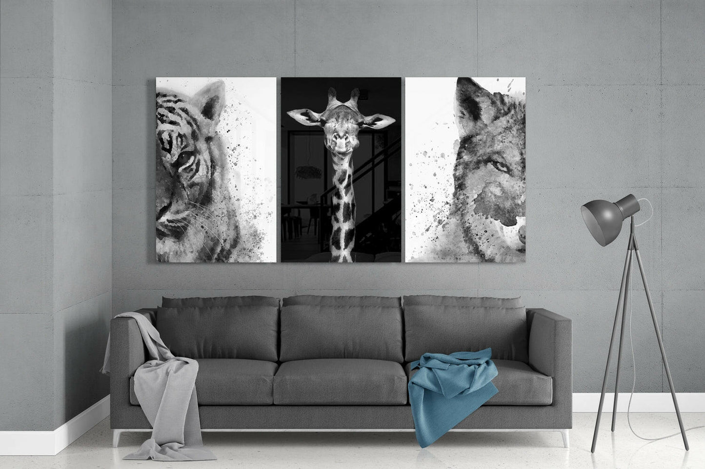Animals Mega Glass Wall Art Triptych