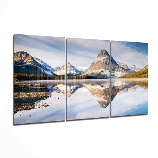 Mountains Glass Wall Art Set, 3 Panel Peak Landscape