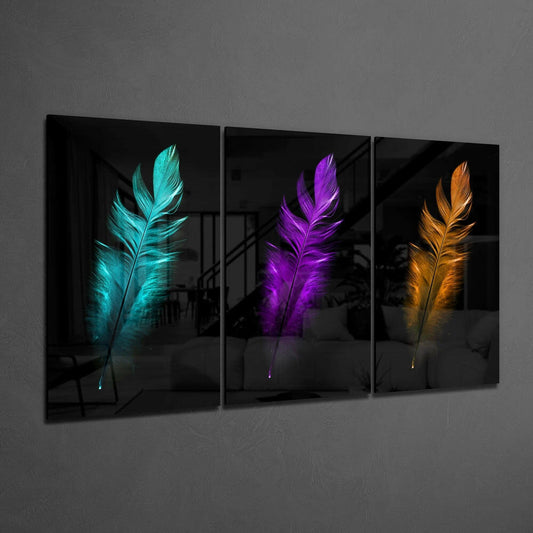 Bird Feathers 3-Panel Glass Wall Art