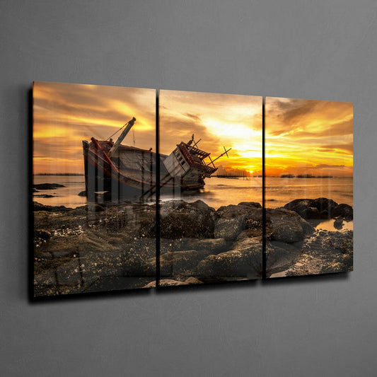 Abandoned Boat Glass Wall Art