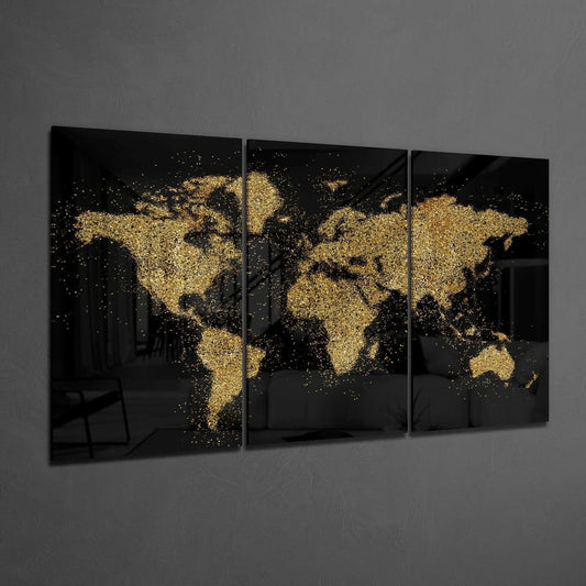 World Map 3-Panel Glass Wall Art