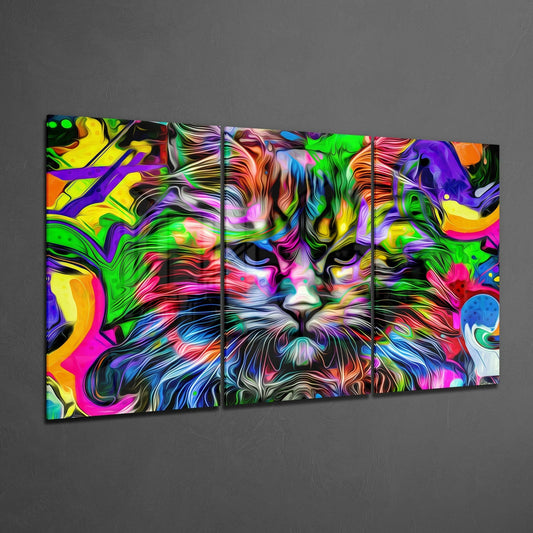 Cat Glass Wall Art Triptych