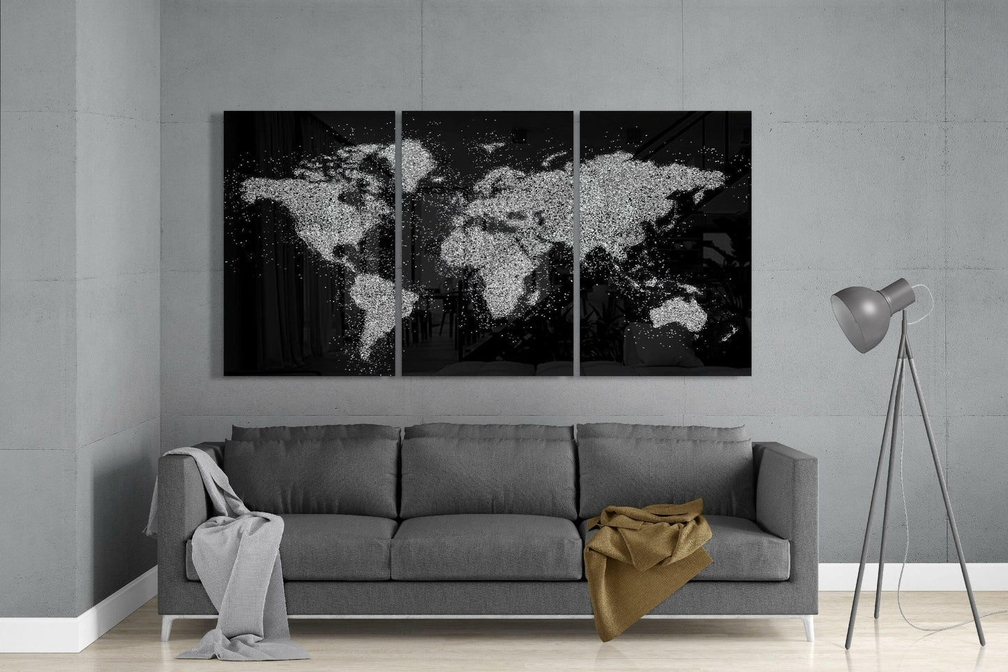 World Map 3-Panel Glass Wall Art