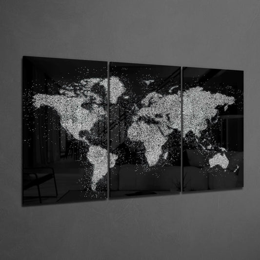 World Map 3-Panel Glass Wall Art